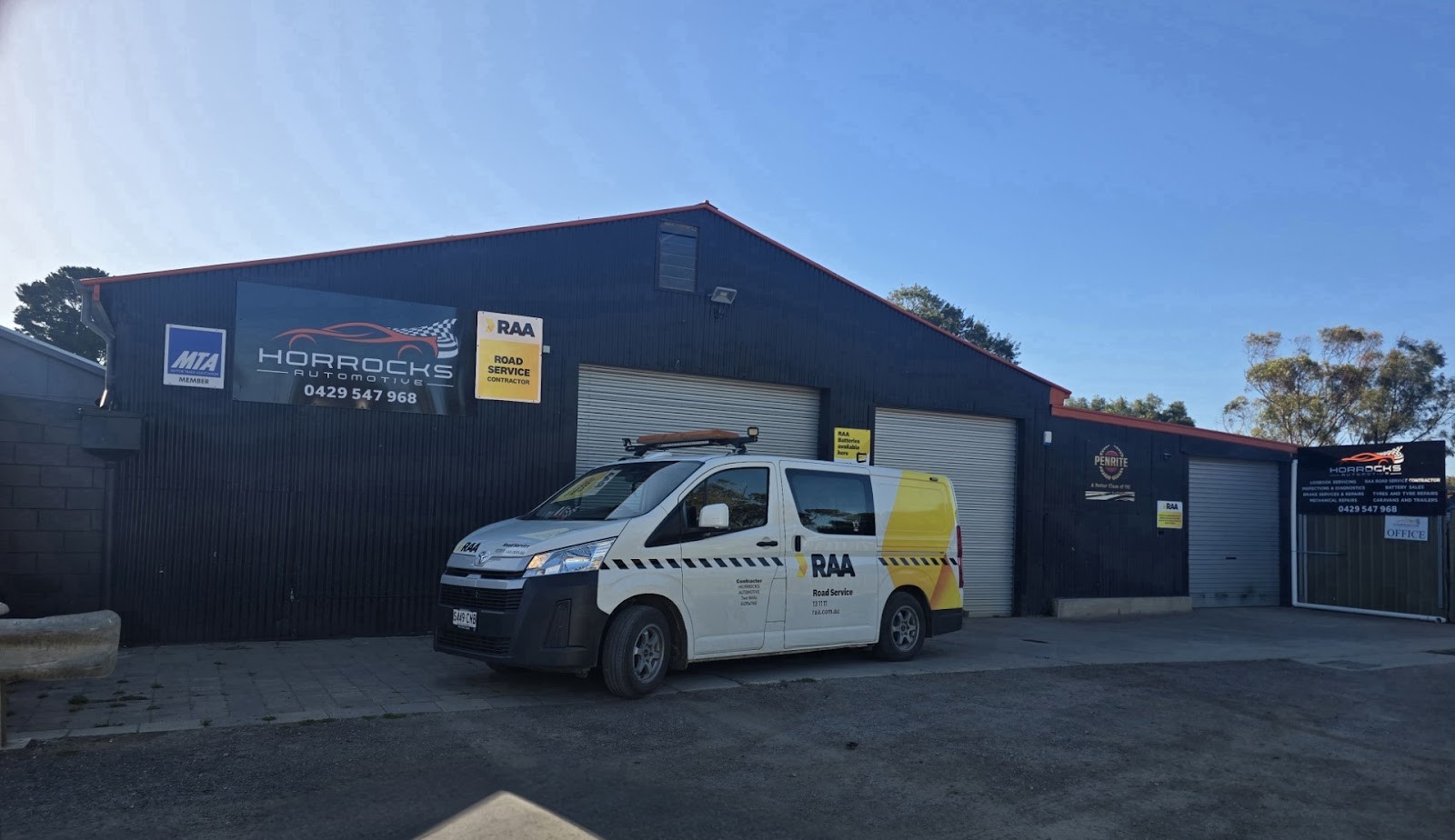 The RAA Road Service van parked outside the Two Wells workshop