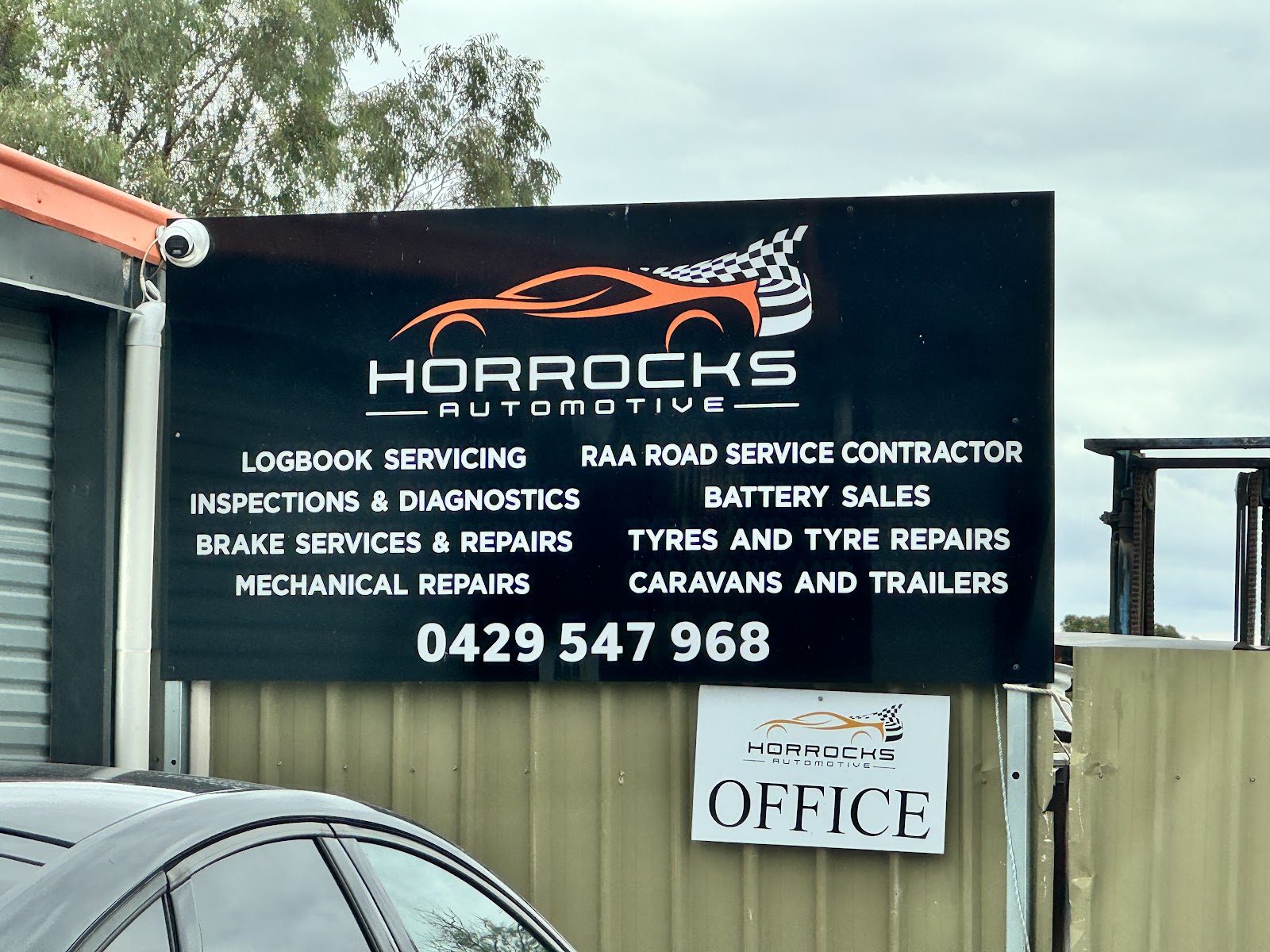 The Horrocks Automotive services sign above the workshop yard